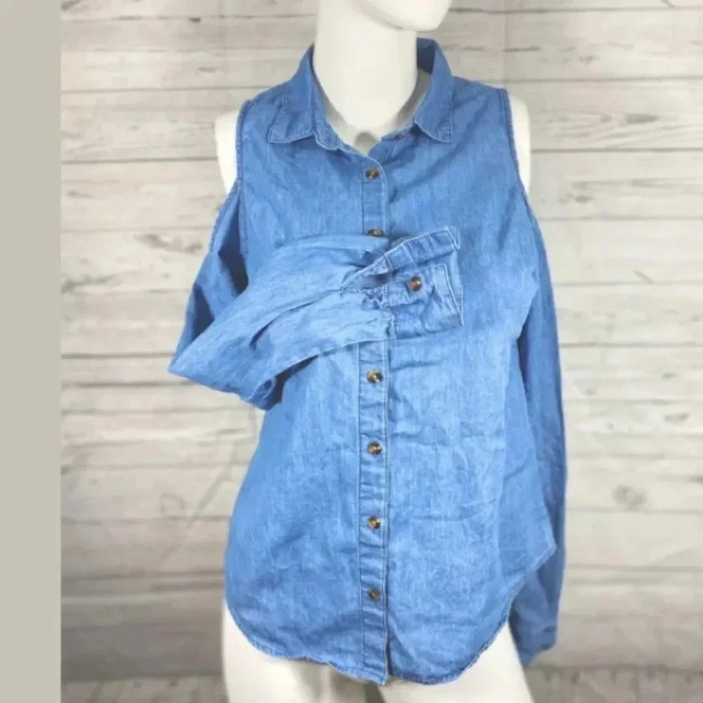 Rue21 Off shoulder Button Down Denim shirt